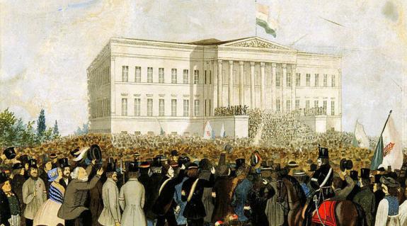 1848. március 15. – tüntetés a Nemzeti Múzeum előtt