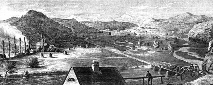 A podheringi csata színhelye (Rohn kőmetszete 1854-ből. Skultéty Csaba gyűjteményéből)